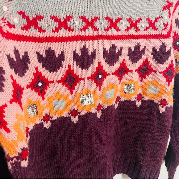 Cinq A Sept Gianni Fair Isle Sweater Wool Blend Knit Sequins Studded Preppy - Picture 10 of 10